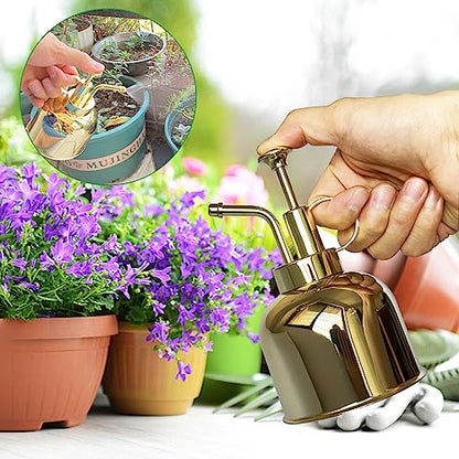 Stainless Steel Plant Sprayer, Small Watering Can Modern Gardening Tool for Indoor Potted Plants Watering and Spraying - color: 10oz/Gold color