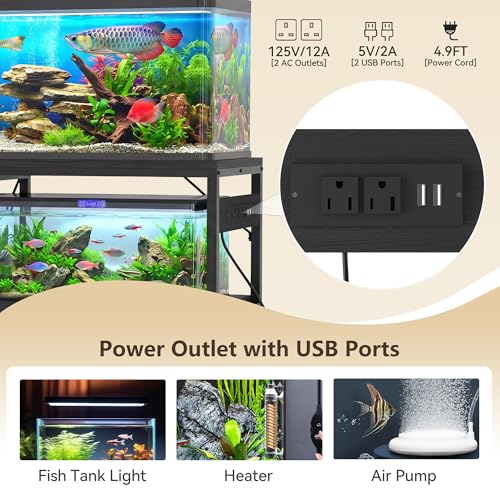 Heybly 55-75 Gal Fish Tank Stand with Drawer, Power Outlet, Black HAS005BK | Aquarium Stand, Heavy Duty, for Fish Tank, Turtle & Reptile Terrarium, 48" L × 18.1" Top, 660lbs (Top)+400lbs(Mid) - color: Black, size: 55-75 gal