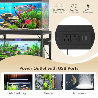 Heybly 55-75 Gal Fish Tank Stand with Drawer, Power Outlet, Black HAS005BK | Aquarium Stand, Heavy Duty, for Fish Tank, Turtle & Reptile Terrarium, 48" L × 18.1" Top, 660lbs (Top)+400lbs(Mid) - color: Black, size: 55-75 gal