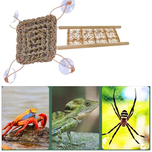 Hermit Crab Climbing Toys,Hermit Crab Accessories for Live Hermit Crab Chameleon Hamster Guinea Pig Seagrass Hammocks and Reptile Ladder Bridge Set with Small Brush