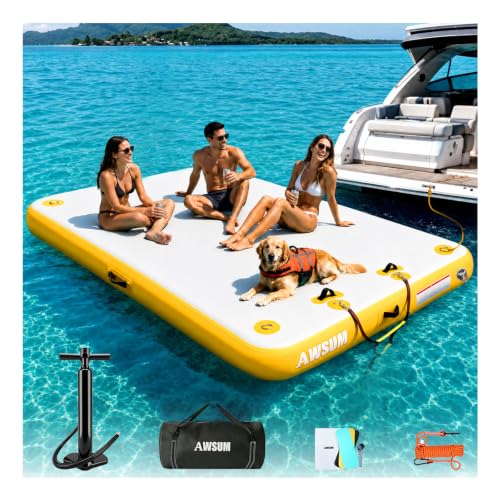 Inflatable Floating Dock for Water Activities, 6ft-15ft Island Raft | With Non-Slip Surface, Load Capacity 450–1800 lbs, Water Platform for Pool, Lake, Pond, Beach, River & Ocean Activities - color: Yellow, size: 8 X 6 Ft