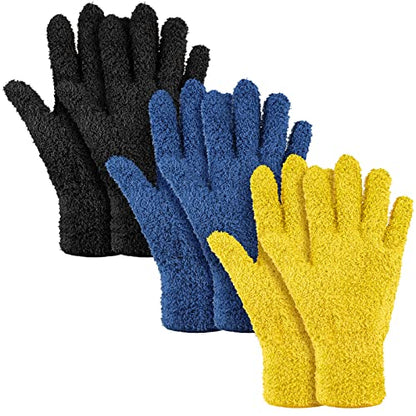 Patelai 3 Pairs Microfiber Dusting Gloves for Plants Leaf, Small | Black, Navy, Yellow,Plant Cleaning Gloves, Reusable Washable Gloves,House Furniture Blinds Dusting - color: Black, Navy, Yellow, size: Small