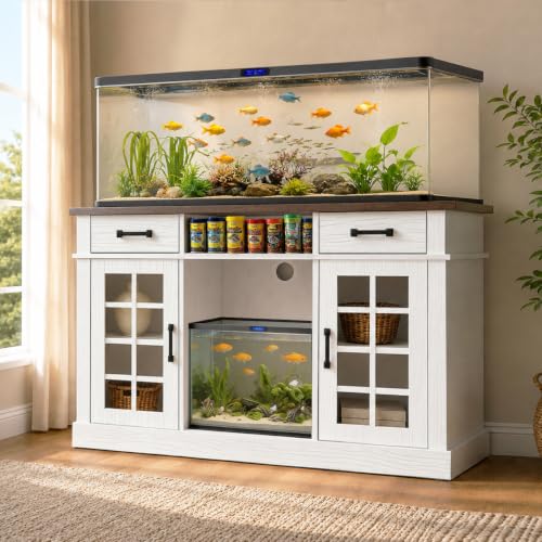 55-75 Gallon Fish Tank Stand, 75 Gallon Aquarium Stand, 1100LBS, White | Farmhouse Heavy Duty Wood Fish Tank Stand 55+ Gallon with Storage Cabinet for Turtle Tank, Reptile Terrarium - color: White