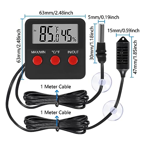 3Pcs Digital Thermometer and Humidity Thermometers Indoor and Outdoor Digital Temperature and Hygrometer Gauge with Probe for Reptile Terrarium Thermometer Pet Keeping - color: 3PCS