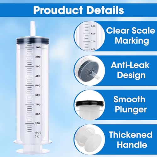 1000mL Large Syringe for Liquid, Large Plastic Syringe with Tip Adapter, for Scientific Labs, Liquid Refilling, Paint, Watering, Oil - style: 1000 ml