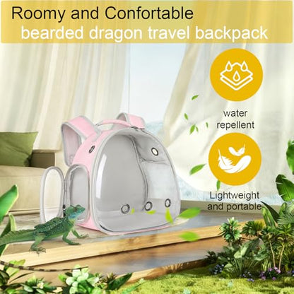 Hamster Backpack Carrier, Bearded Dragon Carrier Backpack with Clear Bubble Window,Small Animal Travel Backpack for Hedgehog Rat,Chameleon,Rabbit,Sugar Glider,Airline Approved (Pink, Backpack) - color: Pink