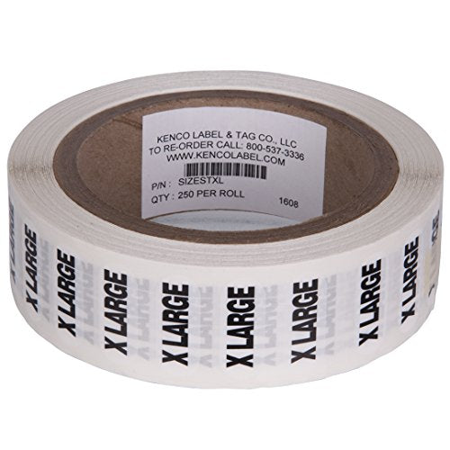 Clothing Size Strip Labels - 1.25" X 5" - 250 Strips Per Roll - Clear with Black and White Ink by Kenco (Extra Large) - size: Extra Large