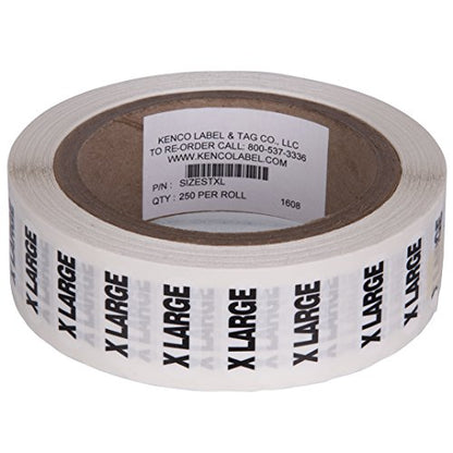 Clothing Size Strip Labels - 1.25" X 5" - 250 Strips Per Roll - Clear with Black and White Ink by Kenco (Extra Large) - size: Extra Large