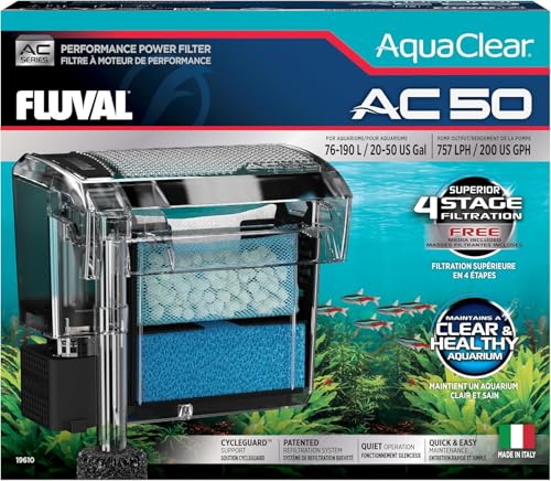 Fluval 50 Power Filter – Aquarium Filter for 20 to 50 Gallon Fish Tanks – Quiet Energy Efficient Pump – Mechanical, Chemical & Biological Filtration – Easy Install & Maintenance (Packaging May Vary) | Quiet Energy Efficient Pump - Mechanical, Chemical & B