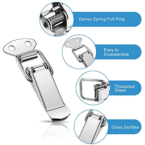 Hotop 4Pcs Latch Spring Loaded Toggle Latch Stainless Steel Catch Hasp Clamp Clip Lock for Tool Box Cabinet, Wooden Case, Jewelry Box, Chest