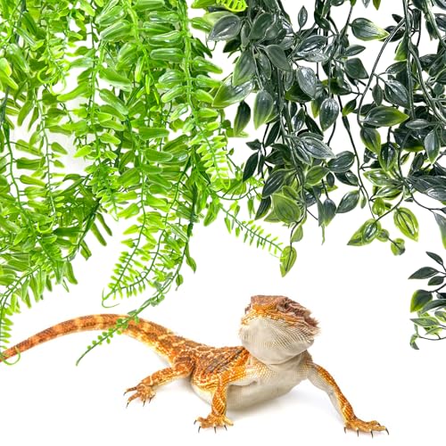 Hamiledyi 5 Pcs Reptile Plants Terrarium Hanging Fake Plant Leaves, Bearded Dragon Tank Accessories, Habitat Decor for Snake Leopard Gecko Lizard Chameleon Spider Turtle (Style 2) - size: 5 PCS - Style 2