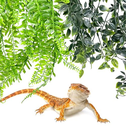 Hamiledyi 5 Pcs Reptile Plants Terrarium Hanging Fake Plant Leaves, Bearded Dragon Tank Accessories, Habitat Decor for Snake Leopard Gecko Lizard Chameleon Spider Turtle (Style 2) - size: 5 PCS - Style 2