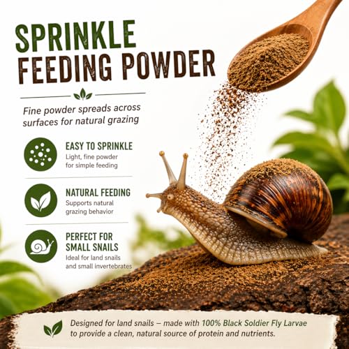 Snail Food Powder – BSFL Protein Sprinkle Feeding Powder for Land Snails & Small Invertebrates | Supports Shell Growth & Natural Grazing | 100% Black Soldier Fly Larvae