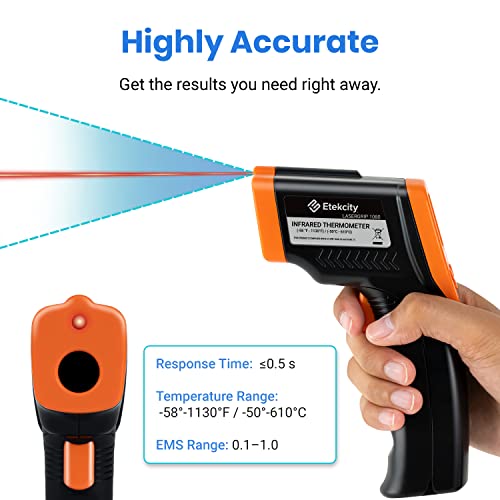 Etekcity Infrared Thermometer Laser Temperature Gun, -58°F~1130°F, Orange | Cooking, Pizza Oven, BBQ, Meat, Kitchen, Reptile, HVAC, Adjustable Emissivity, MAX Display, High Temperature - color: Blaze Orange, style: Advanced