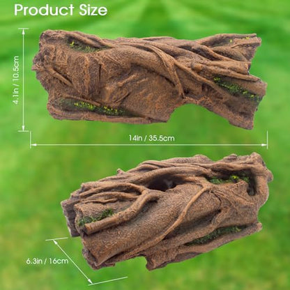Large Reptile Hide Hollow Log for Snake Ball Python Bearded Dragon | Snake Hideout with Basking Platform, Tank Accessories for Lizard and Gecko, Eco-Friendly Resin, Durable Reptile Shelter Decor
