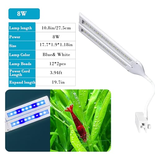 LED Aquarium Light Full Spectrum Clip Fish Tank Light Plants Light 360° Adjustable 2 Light Bar Super-Bright 8W Suitable for 20-40 Gal Fish Tank - size: 8W For 10-35 Gal Fish Tank