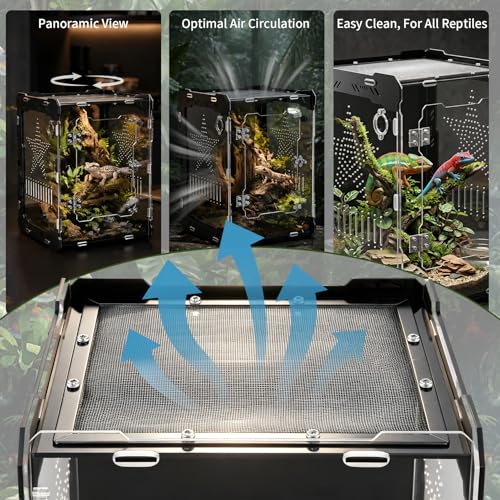 10"x10"x14" Acrylic Reptile Enclosure for Crested Gecko | 6 Gallon Front Opening, Escape-Proof, Easy Assembly, Large Space, Lizard, Leopard Gecko, Snake, Frog, Small Invertebrates