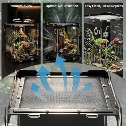 10"x10"x14" Acrylic Reptile Enclosure for Crested Gecko | 6 Gallon Front Opening, Escape-Proof, Easy Assembly, Large Space, Lizard, Leopard Gecko, Snake, Frog, Small Invertebrates