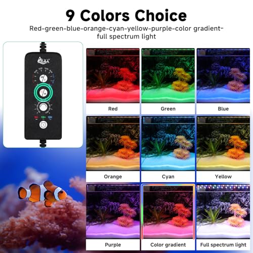 AQQA LED Aquarium Light, 24/7 & DIY Mode Full Spectrum Fish Tank Light | Adjustable Timer/Brightness, Extendable Bracket Aquarium Plant Light, Memory Function, IP68 Waterproof, for 18–24 Inch Tank - size: For 18-24 inch fish tank