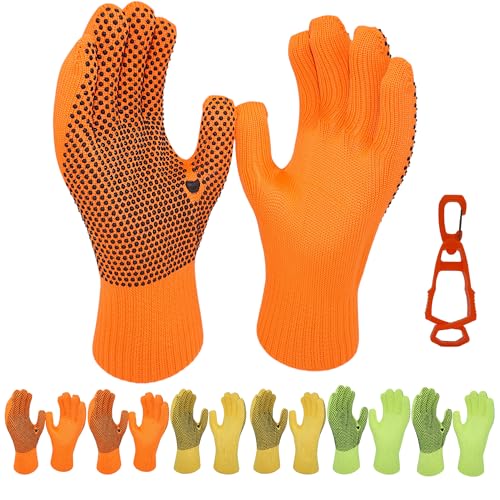 PVC Dotted Work Gloves, 6 Pairs Hi-Vis Safety Gloves with Non-Slip Dot Grip for Construction, Warehouse, Gardening & Mechanic Work, Breathable Polyester, Neon Green/Orange/Yellow, X-Large