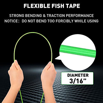 50 FT Wire Fishing Kit Fiberglass Connectable Fish Tape Wire Puller Cable Pulling Pull Push Kit With Hook In Transparent Tube, Green - color: green