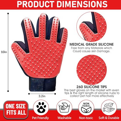 Upgrade Pet Grooming Gloves, Grooming Gloves for Dogs, Cats, Rabbits & Horses with Long and Short Hair, Efficient Pets Hair Remover Mittens - 1 Pair (Red) - color: Red