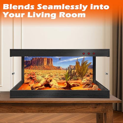 ROYXEN Reptile Tank, 64 Gallons Reptile Enclosure with Lockable Design, Tempered Glass Bearded Dragon Tank for Lizard Habitat, Soild Wood Built-in Sockets (Black, 40"x20"x19.5") - color: Black, size: 40"x20"x19.5"