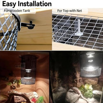 Reptile Heat Lamp Guard Ceramic Heat Emitter Basking Heater Lamp Reptile Accessories for Turtle Snakes Lizards Frogs Chicks with Power Switch & Anti-Biting Hanging Hook Design Round Without Bulb 150w - size: 1 PCS | Reptile Heat Lamp Guard