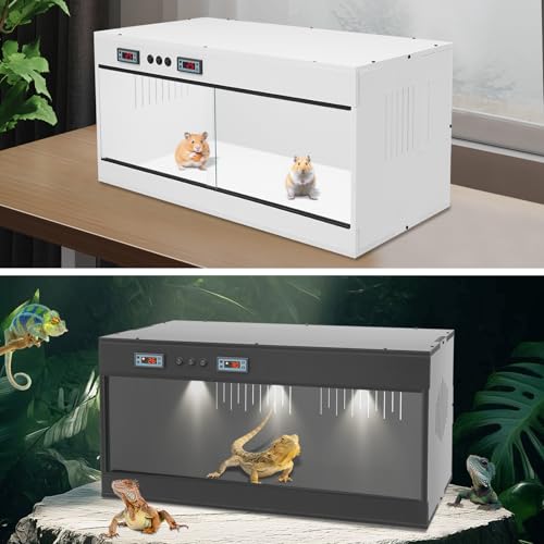 Reptile Tempered, 32x16x16 Reptile Tanks Enclosure with Glass Sliding Door and Intelligent Thermostat, Large Enclosure for Snake/Bearded Dragon (Black) - color: Black