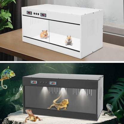 Reptile Tempered, 32x16x16 Reptile Tanks Enclosure with Glass Sliding Door and Intelligent Thermostat, Large Enclosure for Snake/Bearded Dragon (Black) - color: Black