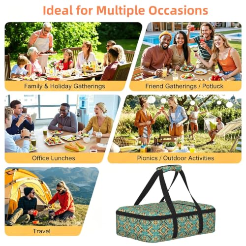 Single Deck Thermal Carrier Ethnic Geometric Print | Ethnic Geometric Pattern Mexican Tribal, Insulated Casserole Carrier with Handles Zipper Fits 9x13 Pan Potluck Party - color: Pattern (769)