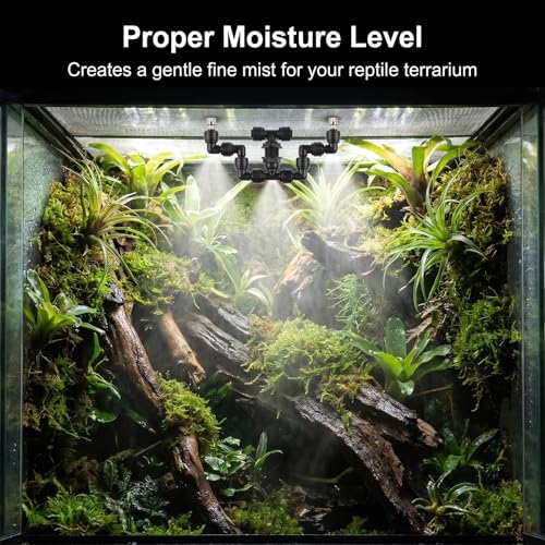 Reptile Misting Spray Nozzle for Rainforest Tank Pet Cooling Adjustable Reptile Nozzle Fogger Mist Sprinkler for Full Water Coverage, Replacement Micro Spray Nozzles (Dual Head, 360 Degree Adjustable) - color: black