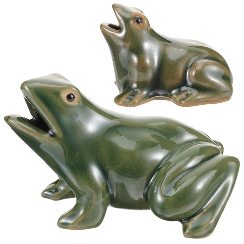 Ceramic Frog Spitters, 2 Sizes, 2 Pack | Pond Spitter Ornaments, Open-Mouth Ceramic Design, Adds Water-Feature Character, for Ponds, Fountains, and Bonsai