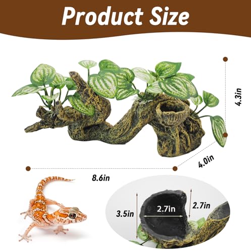 PINVNBY Resin Branch for Reptile Tank,Crested Gecko Climbing Branches with Hideout Cave Bearded Dragon Tank Accessories Lizard Terrarium Habitat Plant Decorations for Snake Gecko Spider Frog(Bronze) - color: 【bronze】