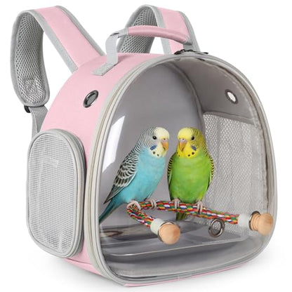 Small Bird Travel Backpack Carrier Cage, Backpack to Transport Backpack Carrier with Metal Tray Stand Perch for Parakeet Cockatiel Budgies Vet Carry Book Bag Green - color: Pink