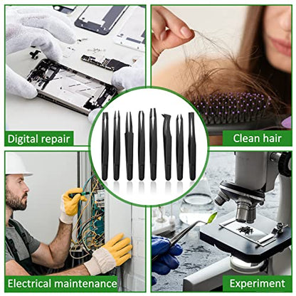 8 Pieces Carnivorous Plant Fly Trap Feeding Tweezers Food Tongs 8 Styles Black Tongs Carbon Fiber Food Tweezers for Pitcher Plants Butterwort Mealworm Feeding, 4.7 Inch Long