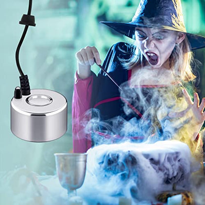 Maitys 3 Pcs Mist Maker Fogger Small Ultrasonic Fog Machine Fountain Halloween Cauldron Mister Fogger Water Garden Pond Foggers Air Humidifier with 12 LED Light Flashes for Party