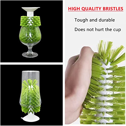 1PCS Glass Cleaning Brush with Suction Cup, Kitchen Bottle and Wine Cup Cleaner, Stable Washing for Cups, Mugs, Decanters and Jugs, Green - color: Green, size: 1PCS