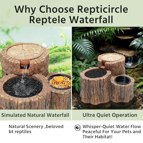 550ML Reptile Water Fountain with Food Dish – Terrarium Drinking Fountain for Bearded Dragon, Gecko, Chameleon, Lizard, Tree Frog & Turtle – Keeps Water Clear, Easy-to-Use Water Dispenser