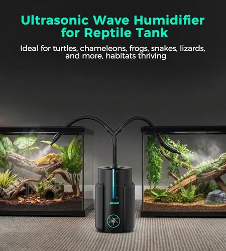6L/1.6 Gal Reptile Fogger Humidifier, Misting System for Reptiles with Extendable Targeting Hose, 400 mL/h Plants Humidifier with Precise Temp & Humidity Probe for Grow Tent, Greenhouse, Growers - color: Black