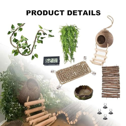 TEICCI Bearded Dragon Tank Accessories Set,10-Piece Kit Leopard Gecko Tank Accessories with Bearded Dragon Hammock, Large Reptile Bridge Hammock,Decor Suitable for Lizards, Geckos, and Chameleons