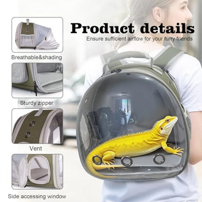 WEVONIGU Expandable Small Animal Backpack Carrier with Clear Bubble Window Large Space Travel Cage for Hedgehog Rat Parrot,Bearded Dragon,Sugar Glider,Airline Approved (Army Green, BE Backpack) - color: Army Green, size: 8.0"L x 7.0"W x 5.0"H