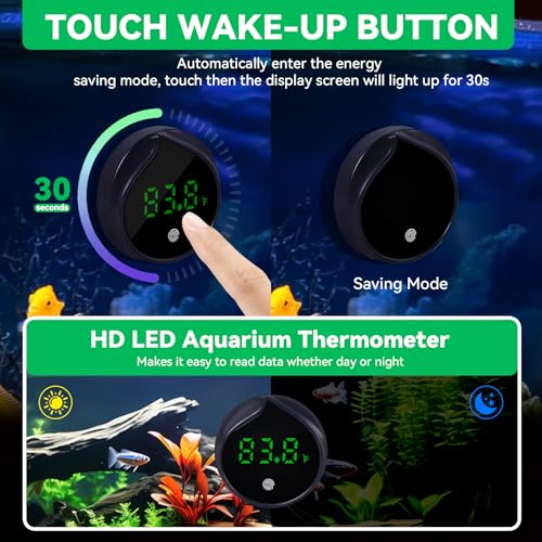 Removable Aquarium Water Thermometer with Touch Screen Digital Fish Tank Thermometer LED Display ±1℉/0.5℃, Fish Tank Accessories for Betta, Axolotl, Shrimp, Turtle, Reptile and Aquatic (Dark Blue)