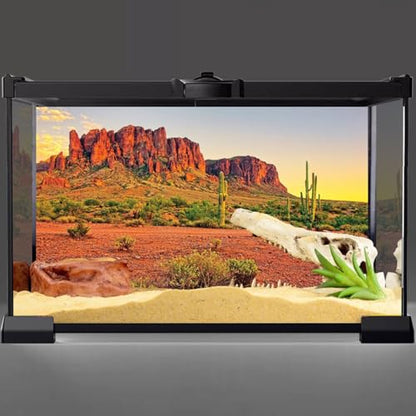 AWERT 72x16 in Terrarium Backdrop Desert Cactus Reptile Habitat Background | AWERT Sunset Sky Rocky Mountain Oasis Polyester Terrarium Background - size: 72x16in/180x40cm