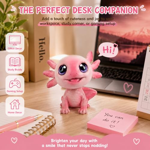 Axolotl Gifts for Girls, 6" Axolotl Figurine Bobblehead Cute Resin Desk Ornament for Home Office Garden Decor, Axolotl Gift for Women Men (Style-1)