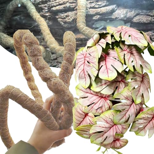 Natural Reptile Vines,Fake Plants for Terrarium,Tank Accessories | Sturdy Flexible Jungle Vines for Climbing,Bendable Branch for Chameleon Gecko Snake,Habitat Tank Decor Plant-Pink - color: Pink