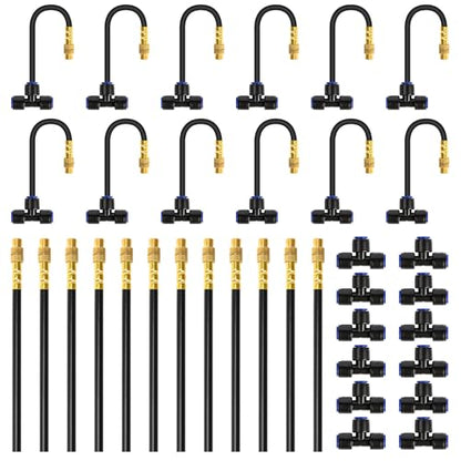 12-Pack 7.8" Drip Irrigation Parts, 360° Adjustable Brass Misting Nozzles with Pneumatic Quick Connect Tee Connectors, Replacement Upgrade Accessories Kit for 1/4" Garden Bed Watering System - size: 7.8inch