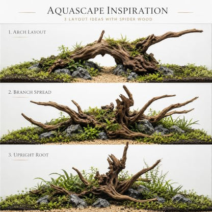 emours Natural Aquarium Driftwood, Horizontal Root Style Wood for Fish Tank Decor, Unique Driftwood for Aquascape, Terrarium and Reptile Display (8-12" (20-30 cm)) - size: 8-12" (20-30 cm)