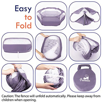 Pawaboo Small Animal Playpen with Zippered Cover, Purple | Portable pop-up pet tent for supervised rabbits, guinea pigs, chicks and kittens; water-resistant bottom and 3 metal rods - color: E-Purple