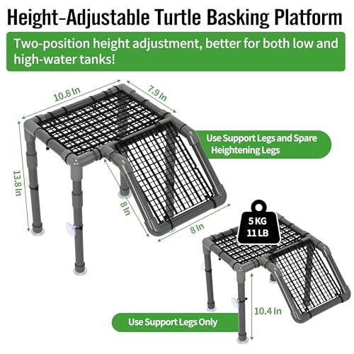 Large Standing Turtle Basking Platform with Ramp for Aquatic Turtles | 2 Adjustable Height, Floating Resting Area Turtle Dock with Ramp, Aquatic Turtle Tank Accessories, Includes Suction Cup